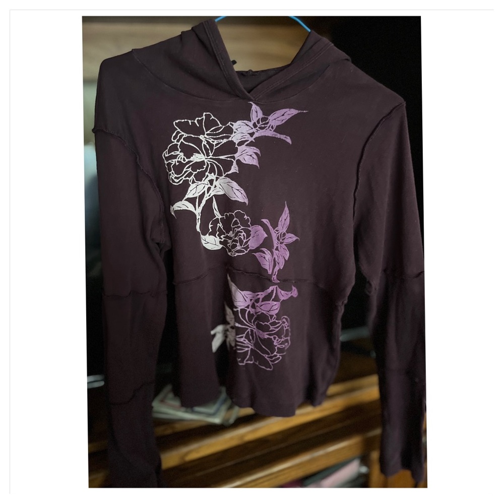Lightweight purple floral ombré hoodie